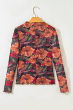 Load image into Gallery viewer, Floral Mesh Lettuce Trim Long Sleeve Top