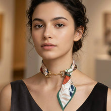 Load image into Gallery viewer, Metal Horsebit Accent Silky Fabric Scarf Necklace