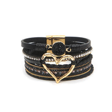 Load image into Gallery viewer, Boho Layered Heart Charm Rhinestone Magnetic Bracelet