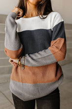 Load image into Gallery viewer, Chestnut Color Block Knitted O-neck Pullover Sweater
