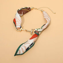 Load image into Gallery viewer, Metal Horsebit Accent Silky Fabric Scarf Necklace
