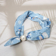Load image into Gallery viewer, SECRET BOX_Pearl Accent Christmas Snowman Print Fabric Scarf Magnetic Necklace