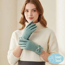 Load image into Gallery viewer, Bow Knot Trim Accent Soft Boucle Texture Smart Touch Winter Gloves