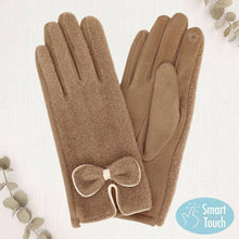 Load image into Gallery viewer, Bow Knot Trim Accent Soft Boucle Texture Smart Touch Winter Gloves