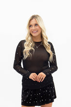 Load image into Gallery viewer, Mesh Long Sleeve Top with Pearls Detail, Black