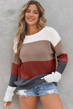 Load image into Gallery viewer, Chestnut Color Block Knitted O-neck Pullover Sweater