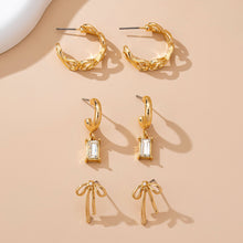 Load image into Gallery viewer, Baguette Stone Hoop, Bow Trio Earring Set | 80E61789