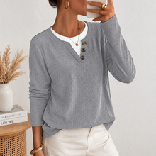 Load image into Gallery viewer, Women's Color Block Ribbed Button Long Sleeve Top