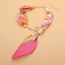 Load image into Gallery viewer, Metal Horsebit Accent Silky Fabric Scarf Necklace