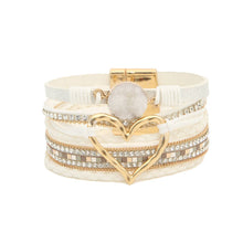 Load image into Gallery viewer, Boho Layered Heart Charm Rhinestone Magnetic Bracelet