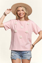 Load image into Gallery viewer, SOLID SHIRT W/PEARL ACCENT FLOWER PATCH- LET3629