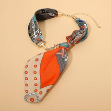 Load image into Gallery viewer, Metal Horsebit Accent Silky Fabric Scarf Necklace
