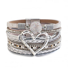 Load image into Gallery viewer, Boho Layered Heart Charm Rhinestone Magnetic Bracelet