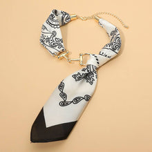 Load image into Gallery viewer, Metal Horsebit Accent Silky Fabric Scarf Necklace