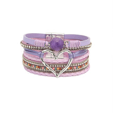Load image into Gallery viewer, Boho Layered Heart Charm Rhinestone Magnetic Bracelet