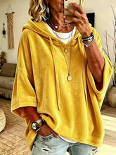 Load image into Gallery viewer, Women’s Oversized V Neck Hooded Sweatshirt 3/4 Sleeve Pullover