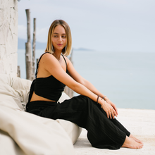 Load image into Gallery viewer, Black Wide Leg Cotton Pants