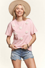Load image into Gallery viewer, SOLID SHIRT W/PEARL ACCENT FLOWER PATCH- LET3629