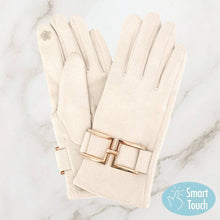 Load image into Gallery viewer, Gold Buckle Accent Faux Suede Smart Touch Winter Gloves