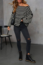 Load image into Gallery viewer, Oversized Exposed seam Batwing Sleeve Stripe Knit sweater