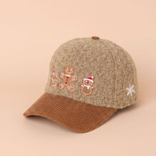 Load image into Gallery viewer, Holiday Gingerbread Embroidered Fuzzy Corduroy Baseball Cap