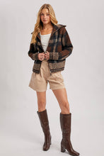 Load image into Gallery viewer, PLAID ZIPPER FRONT WIDE COLLAR FUZZY KNIT SWEATER JACKET