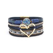 Load image into Gallery viewer, Boho Layered Heart Charm Rhinestone Magnetic Bracelet