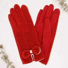 Load image into Gallery viewer, Bow Knot Trim Accent Soft Boucle Texture Smart Touch Winter Gloves
