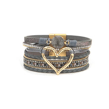 Load image into Gallery viewer, Boho Layered Heart Charm Rhinestone Magnetic Bracelet