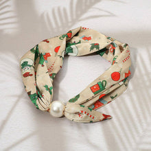 Load image into Gallery viewer, SECRET BOX_Pearl Accent Christmas Snowman Print Fabric Scarf Magnetic Necklace