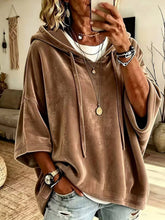 Load image into Gallery viewer, Women’s Oversized V Neck Hooded Sweatshirt 3/4 Sleeve Pullover