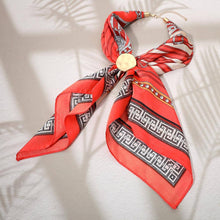 Load image into Gallery viewer, Hammered Metal Round Scarf Ring Accent Printed Fabric Scarf Necklace