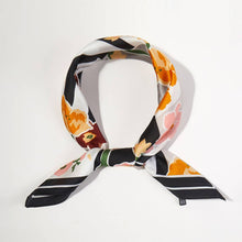 Load image into Gallery viewer, Geometric Floral Pattern Printed Square Silky Satin Bandana Scarf