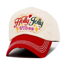 Load image into Gallery viewer, HOLLY JOLLY Vibes Message Embroidered Christmas Vintage Baseball Cap