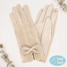 Load image into Gallery viewer, Bow Knot Trim Accent Soft Boucle Texture Smart Touch Winter Gloves