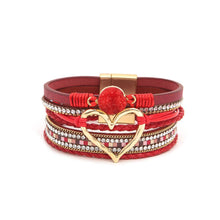 Load image into Gallery viewer, Boho Layered Heart Charm Rhinestone Magnetic Bracelet