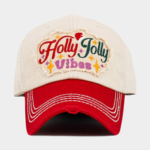 Load image into Gallery viewer, HOLLY JOLLY Vibes Message Embroidered Christmas Vintage Baseball Cap