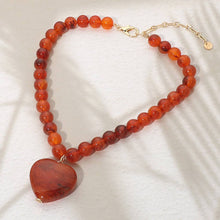 Load image into Gallery viewer, Chunky Marbled Resin Heart Charm Beaded Necklace
