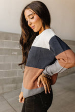 Load image into Gallery viewer, Chestnut Color Block Knitted O-neck Pullover Sweater