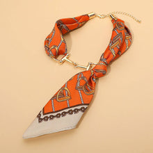 Load image into Gallery viewer, Metal Horsebit Accent Silky Fabric Scarf Necklace