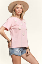 Load image into Gallery viewer, SOLID SHIRT W/PEARL ACCENT FLOWER PATCH- LET3629