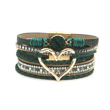 Load image into Gallery viewer, Boho Layered Heart Charm Rhinestone Magnetic Bracelet