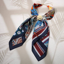 Load image into Gallery viewer, Hammered Metal Round Scarf Ring Accent Printed Fabric Scarf Necklace