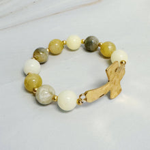 Load image into Gallery viewer, Hammered Cross Marbled Bead Stretch Bracelet