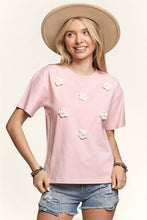 Load image into Gallery viewer, SOLID SHIRT W/PEARL ACCENT FLOWER PATCH- LET3629