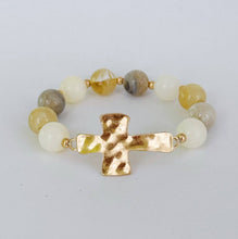 Load image into Gallery viewer, Hammered Cross Marbled Bead Stretch Bracelet
