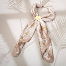 Load image into Gallery viewer, Hammered Metal Round Scarf Ring Accent Printed Fabric Scarf Necklace