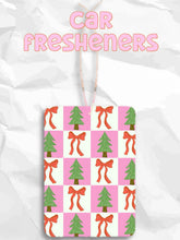 Load image into Gallery viewer, Christmas tree and bow pink checkered print car freshies