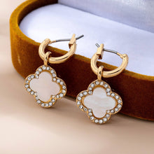 Load image into Gallery viewer, MOP Rhinestone Clover Drop Hoop Earrings | 80E61604
