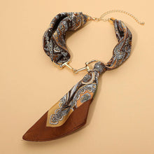 Load image into Gallery viewer, Metal Horsebit Accent Silky Fabric Scarf Necklace
